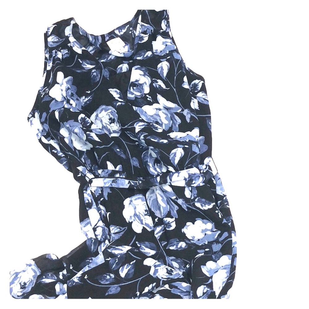 Navy blue floral midi dress